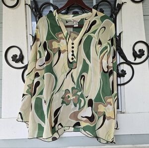 Julie Mitchell Urban Collection Plus Size 2X Abstract Floral Boho Blouse